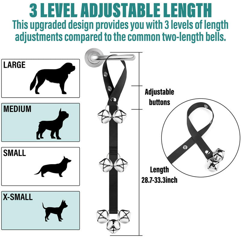 Dog Doorbells Premium Quality Training Potty Dog Bells, Adjustable Door Bell Length for Small, Medium and Large Dogs, A Convenient Way to Train Your Puppy - 7 Large Loud & Crisp DoorBells 02 Black/Black - PawsPlanet Australia