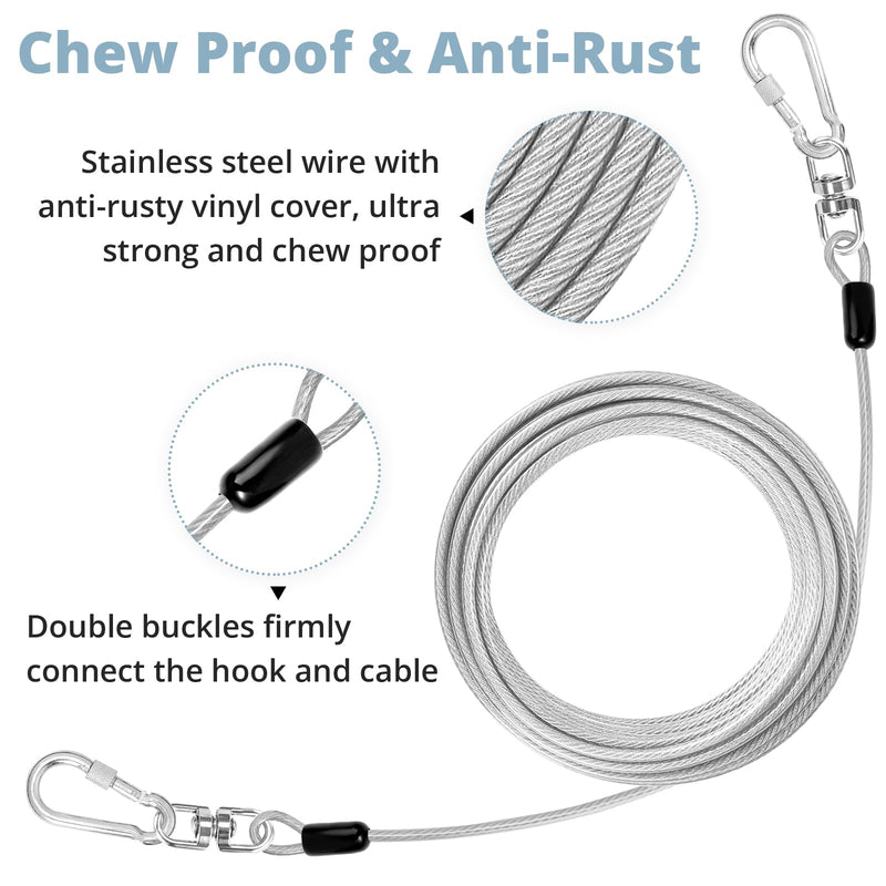 jenico Dog Tie Out Cable: 15 ft Dog Lead for Yard - Heavy Duty Chain Leash Outside for Small Large Dogs Up to 500 lbs - Outdoor Dog Runner Tether White 15FT - PawsPlanet Australia