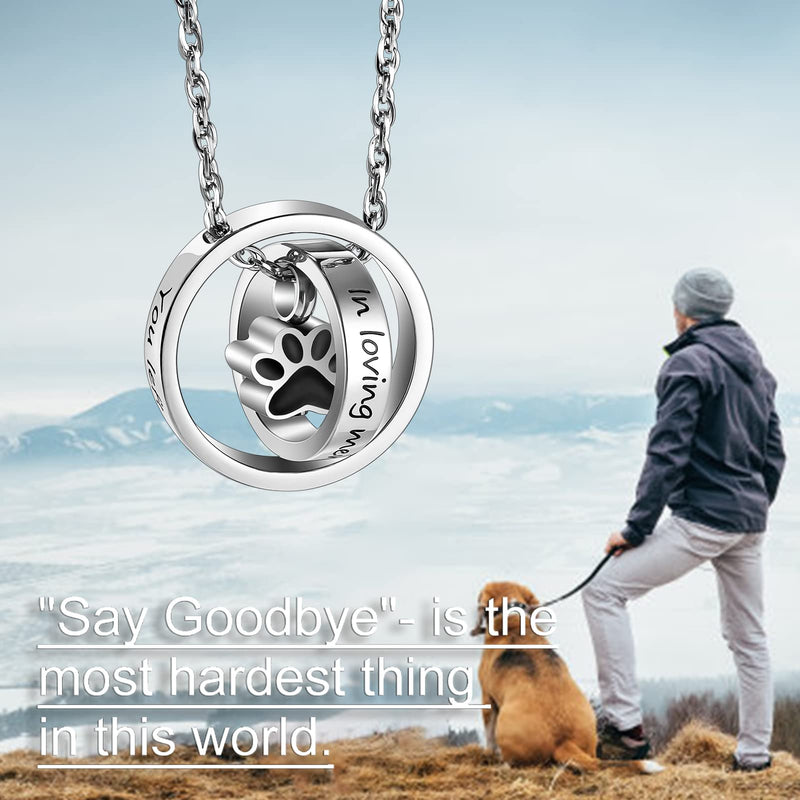Paw Print Urn Necklace for Dog Ashes Stainless Steel Cat Ashes Necklace - You Left Paw Prints on My Heart Silver - PawsPlanet Australia