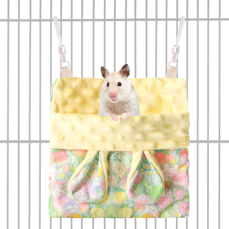 Sugar Gliders Sleeping Pouch Hamsters Velvet Hanging Hammocks Bed Carrier with Strap Squirrels Marmosets Guinea Pig Warm Swing Carry Pouch Cage Accessories for Small Animal (Yellow) Yellow