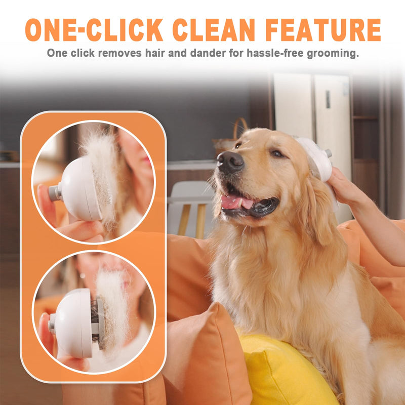 Cat Steam Brush for Cats & Dogs,3-in-1 Self Cleaning Pet Grooming Brush with One-Click Hair Release Button, Anti-Static Deshedding & Detangling Cat Hair Brush, Stainless Steel Bristles,Long/Short Hair White