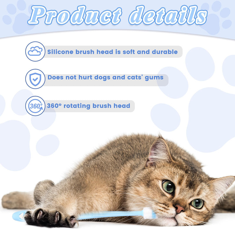 3-piece Cat and Dog Toothbrush, 360 Degree Cleaning, Soft Bristles, Pink, Blue, Green