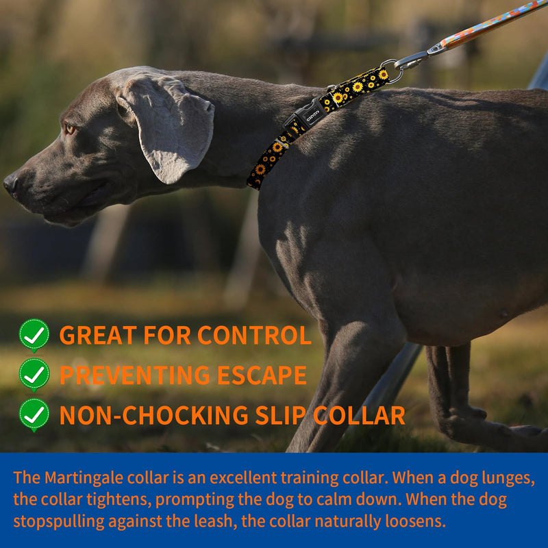 Martingale Collar for Dogs with Quick Release Buckle Adjustable Soft Durable Dog Collar for Small Medium Large No Pull Training Dog Collars-Black Sunflower M Black Sunflower M:1" Wide for 13.4"-16.5" Neck - PawsPlanet Australia