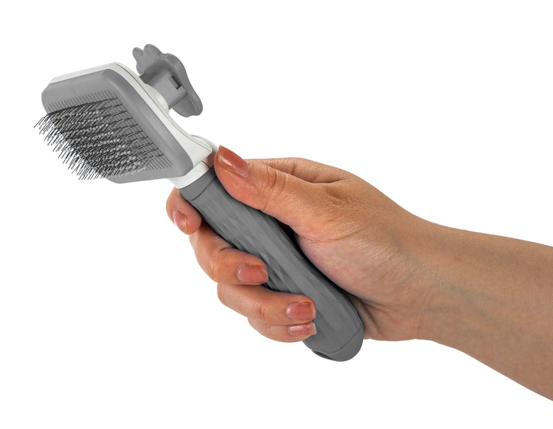 Self Cleaning Slicker Brush - PINK/GREY/BLUE - 1Pc- Pet Grooming Shedding Brush for Dogs and Cats - Remove Loose Undercoat & Tangles - Massaging Tool for Long or Short Hair Grey - PawsPlanet Australia