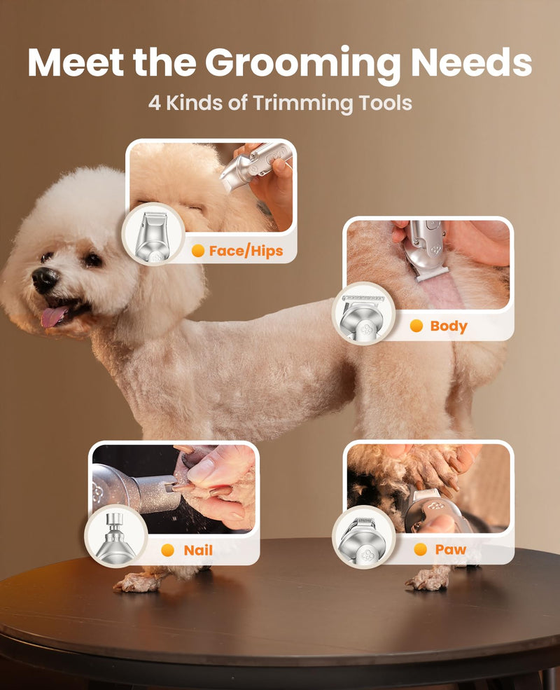 oneisall Small Dog Clippers and Paw Trimmer with Low Noise, 4 - in - 1 Cordless Dog Grooming Kit with 3 - Level Speed Clippers (7000 RPM) for Grooming Thick Hair, Waterproof Shaver for Dogs and Cats Silver - PawsPlanet Australia