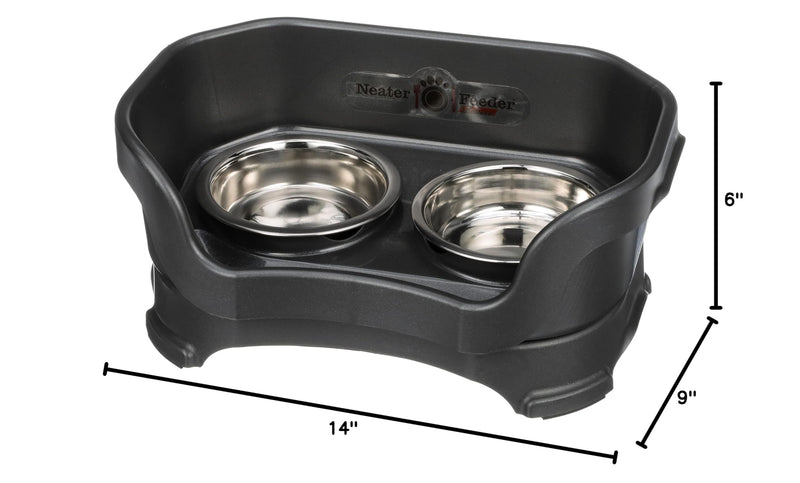 Neater Feeder Deluxe Mess Proof Cat Bowls Elevated for All Breeds – Made in USA – No Spill Raised Bowls for Indoor Cats – Stainless Steel Food and Water Bowl Set, Pet Dish Feeding Station, Black Cat with Standard Bowl Midnight Black