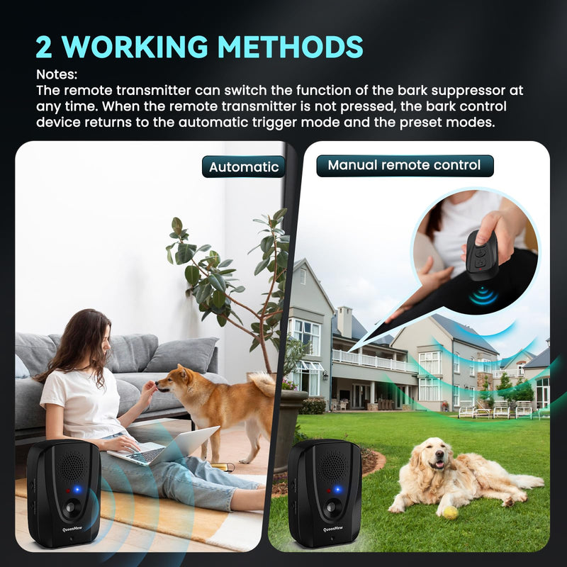 Anti Barking Device with Remote, 2 IN 1 Auto Anti-bark & Remote Training Bark Control Device, 600FT Range IP45 Waterproof Outdoor Indoor Ultrasonic Dog Barking Deterrent Devices with Recording& Alarm