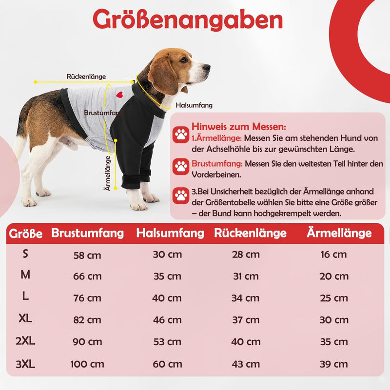 SlowTon Dog Front Leg Recovery Suit - Long Sleeve Elbow Pad with Thick Fleece Lining to Prevent Licking and Chewing, for Wound Care, Injury Protection and Post Surgery Aftercare black XXL