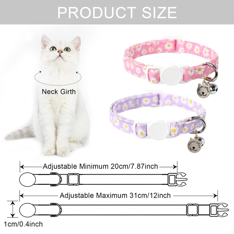 Lionet Paws 2pcs Pack Cotton Cat Collar,Breakaway Buckle with Daisy Pattern and Brand Pendant Cute Adjustable Cat Kitten Collar,Ideal for Girl Cats Boy Cats Uniform - PawsPlanet Australia