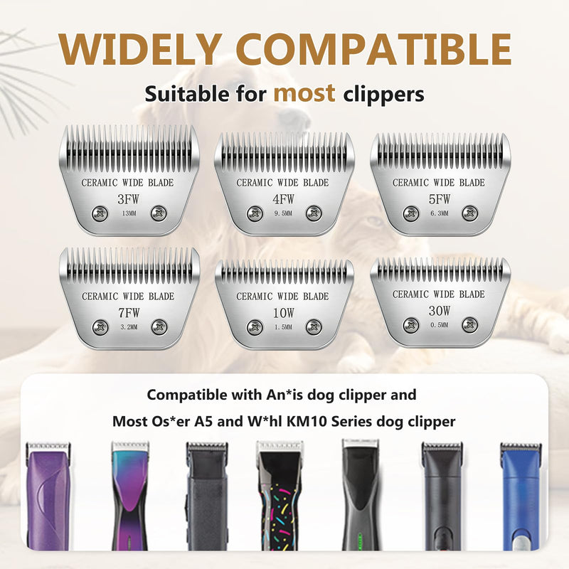 Precision Ceramic Wide Blades for Dog Grooming,Compatible with Andis,Oster A5,Wahl km10 Clippers-Dog and Cat Grooming Replacement Blade (7FW(3.2MM)) 7FW(3.2MM)