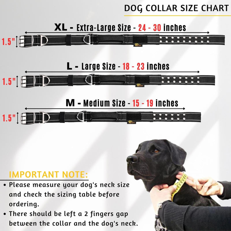 ADITYNA Heavy Duty Dog Collar for Extra-Large Dogs - Reflective Black XL Collar with Handle for Training, and Walking - Wide, Thick, Tactical, Soft Neoprene Padded Extra-Large: Fit 24-30" Neck