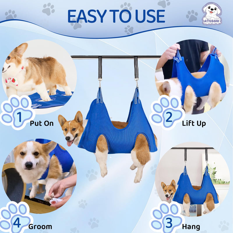 Dog Grooming Hammock for Large & Giant Dogs, Pet Grooming Sling with Nail Clippers, Trimmers & Scissors – Comfortable & Safe Grooming Harness for Stress-Free Nail Trimming for XXXL Dogs XXXL for Large Giant Dogs 110-150LB Blue