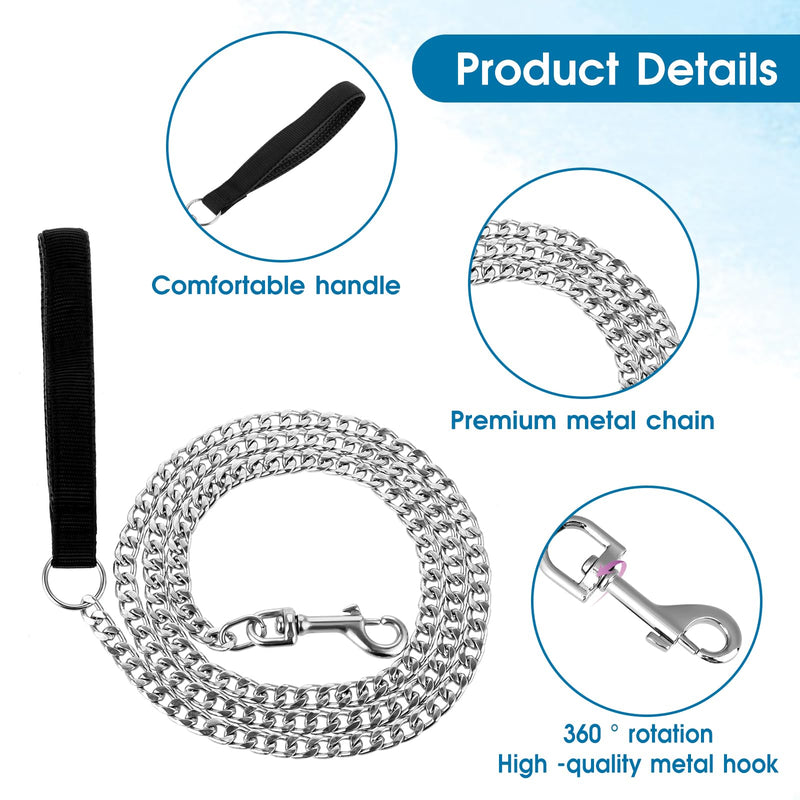 Chain Heavy Duty Metal Dog Leash 6FT Stainless Steel Cuban Link Chain Labor Chew Proof Pet Leash Chain with Soft Padded Handle for Medium Big Dogs Walking,Traffic Training Traveling(20-100 lbs) - PawsPlanet Australia