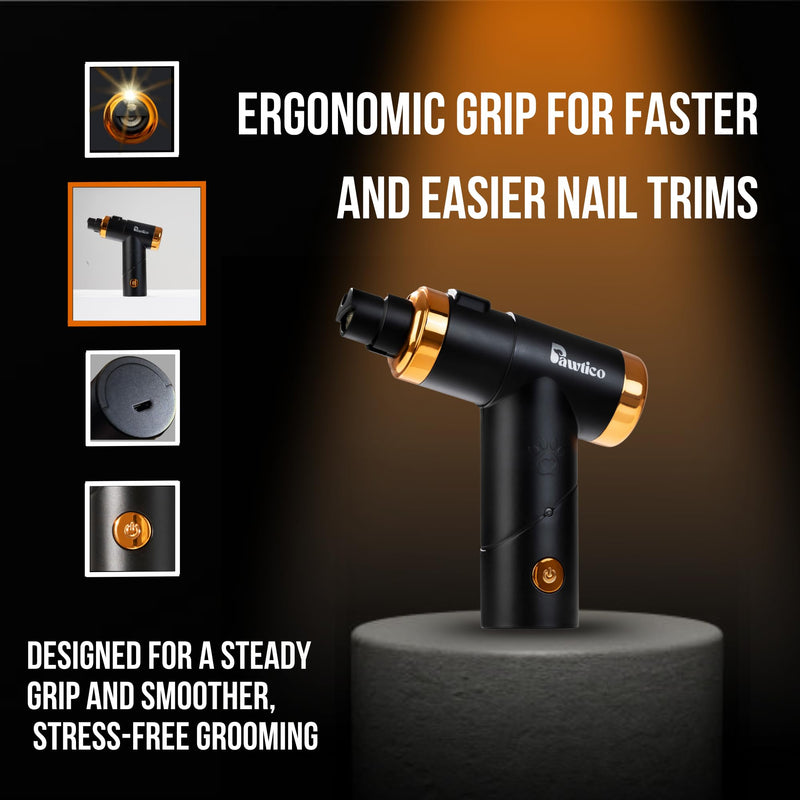 Pro Dog Nail Grinder – Ergonomic Pistol Grip for Precision Control, Quiet 40dB Motor, LED Light, USB Rechargeable – Electric Pet Nail Trimmer for Dogs & Cats - PawsPlanet Australia