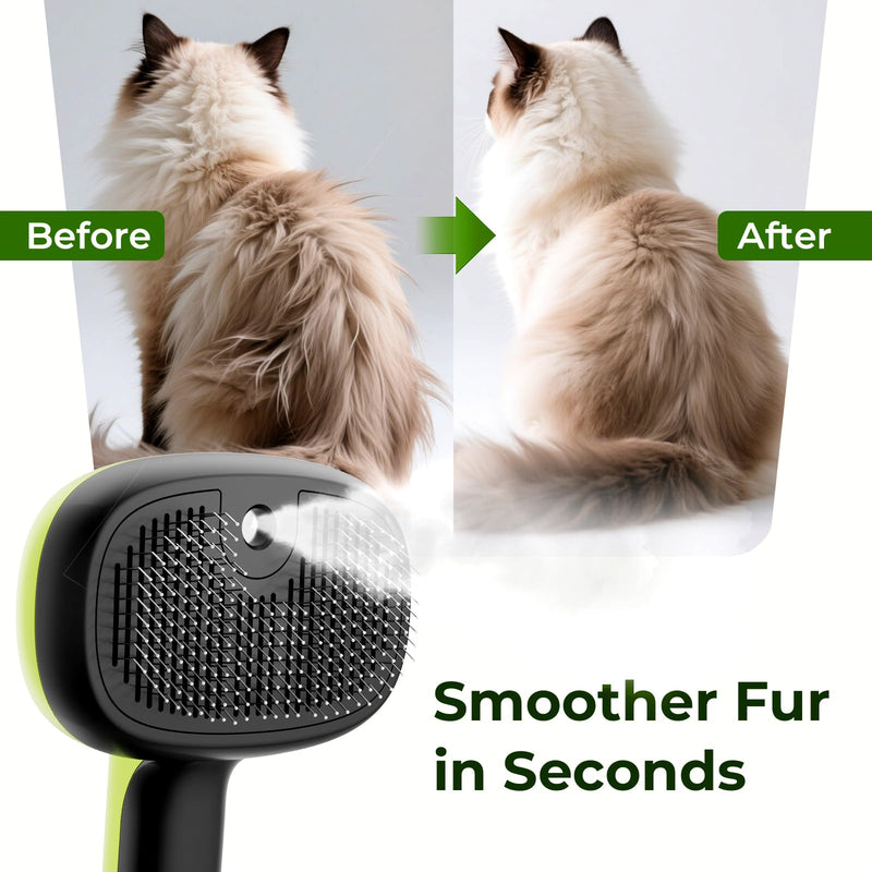 Pecute Steam Cat Brush, Self-Cleaning Cat Steam Brush,with 2 Water Spray Mist Modes, Large Capacity Tank, Dog Brushes for Grooming, for Shedding and Massaging Grooming of Long Short Haired Cats Dogs Green - PawsPlanet Australia