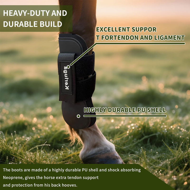 Horse Boots Set of 4 Open Front & Fetlock Tendon Boot for Horses Professional Sport Protection Impact-Absorbing Equine Leg Support Wraps for Jumping, Riding, Training (Black, Full) Black - PawsPlanet Australia