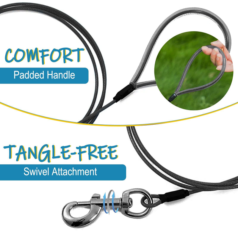 Chew Proof Dog Leash,6FT Metal Cable Lead,Heavy Duty Leash Made of Coated Wire Rope,Chew Resistant,Great for Large Dogs and Teething Puppies,Dog Chains(Black+Blue, 2 Pack) Black+Blue - PawsPlanet Australia