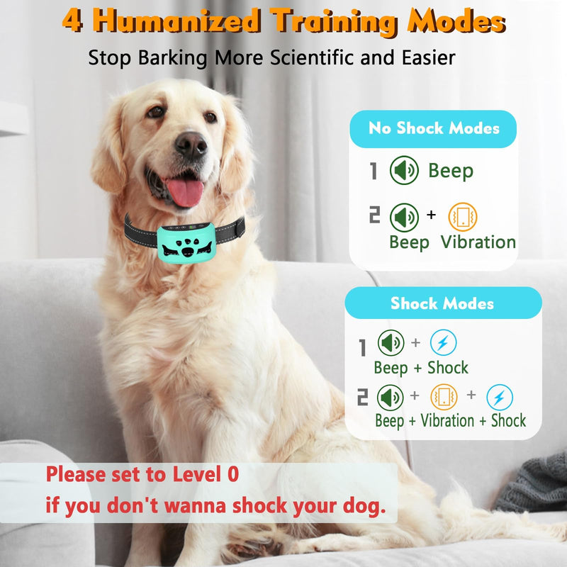 Dog Bark Collar, Anti Bark Collars for Large Medium Small Dogs with 7 Level Sensitivity Adjustable and 4 Stop Barking Modes, Rechargeable Bark Collar No Shock for Dogs with Beep Vibration Shock Blue