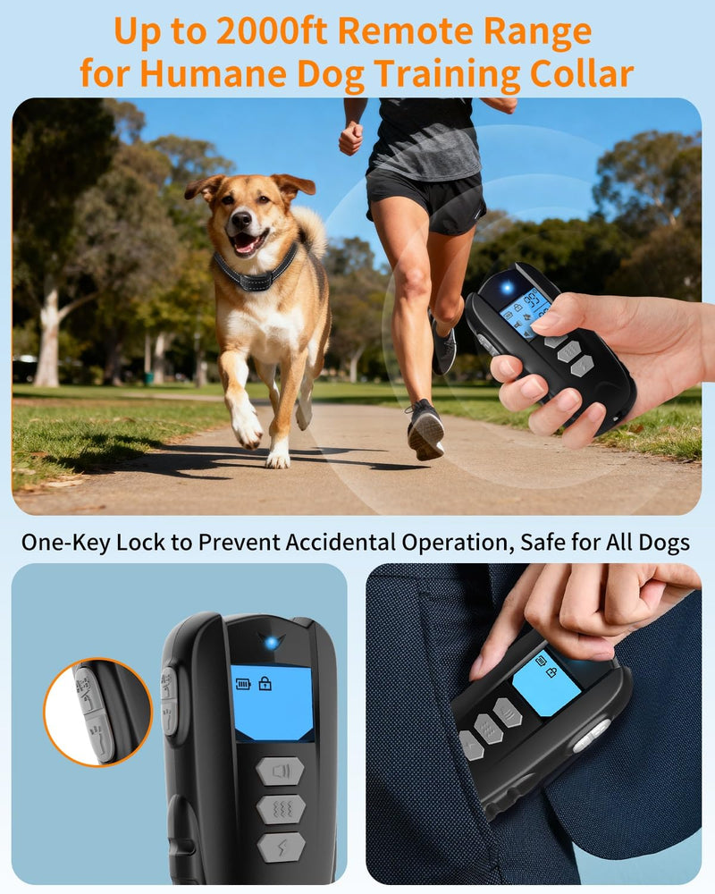 Dog Shock Collar with Remote Control – Shock Collar for Dogs 10–120 lbs, 2000FT Long Range IPX7 Waterproof Rechargeable Dog Training Collar with 4 Safe Modes Beep Vibration Shock & Flashlight BK Black - PawsPlanet Australia