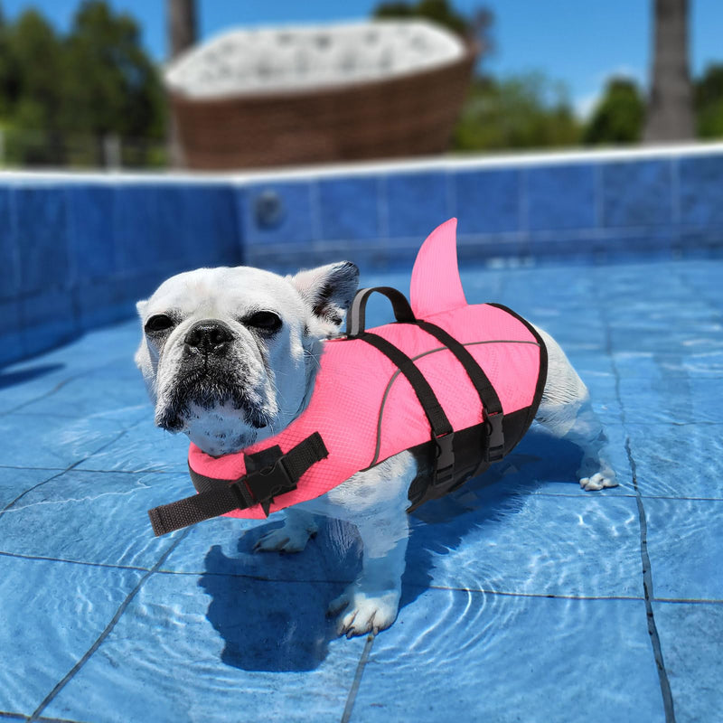 Queenmore Small Dog Life Jacket,Shark Dog Life Vest for Swimming,Puppy Light Life Preserver for Boating kayaking Canoeing,Pet Reflective Lifesaver with High Buoyancy,Rescue Handle,Leash Hook (Pink,XS) X-Small Pink