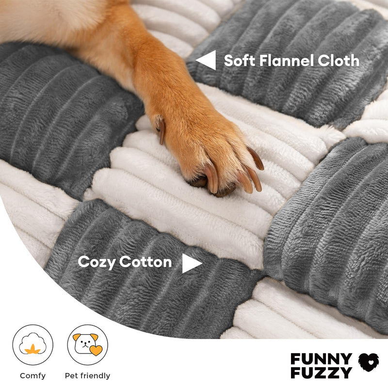 FUNNY FUZZY Couch Cover for Pet, Plush Dog Bed Sofa for Furniture Protector Cream Square Plaid Cozy Pets Mat (Soft Grey, Medium) Soft Grey - PawsPlanet Australia