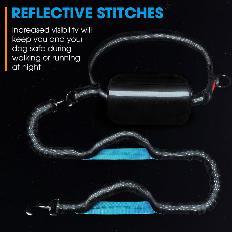 Hands Free Dog Leash with Waist Belt – No-Pull Bungee, Dual Padded Handles & Zipper Pouch for Running, Walking & Training – Adjustable Waist Leash for Large & Medium Dogs (Black) Black - PawsPlanet Australia