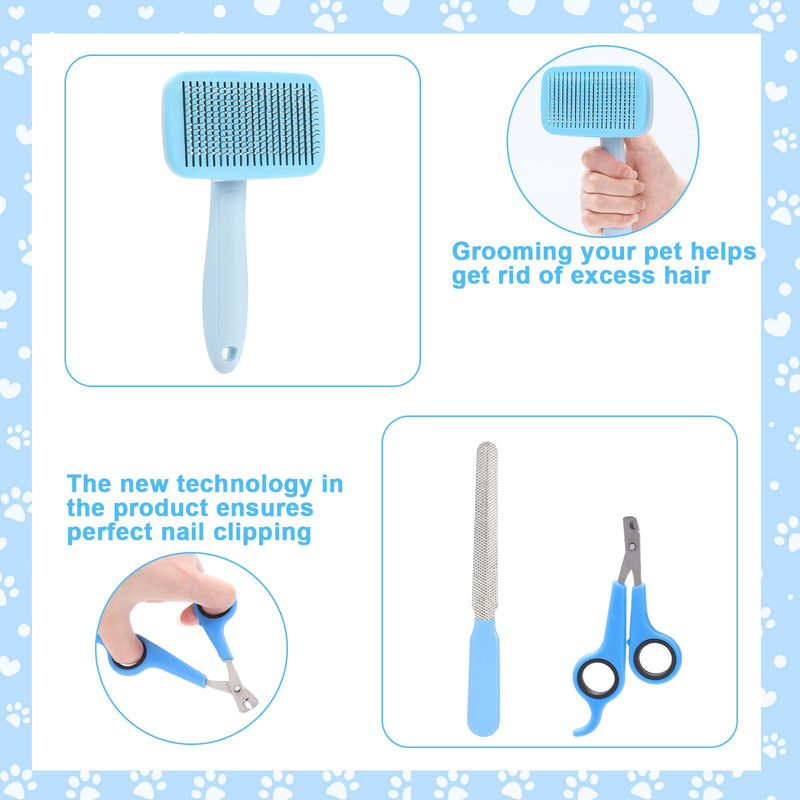 VCZONE 8 Pcs Dog Brush Grooming Kits, Includes Pet Nail Clipper and File, Flea Comb, Pet Shampoo Bath Brush, Pet Shedding Brush, Pet Dematting Comb, Silicone Toothbrush (Blue) Blue - PawsPlanet Australia