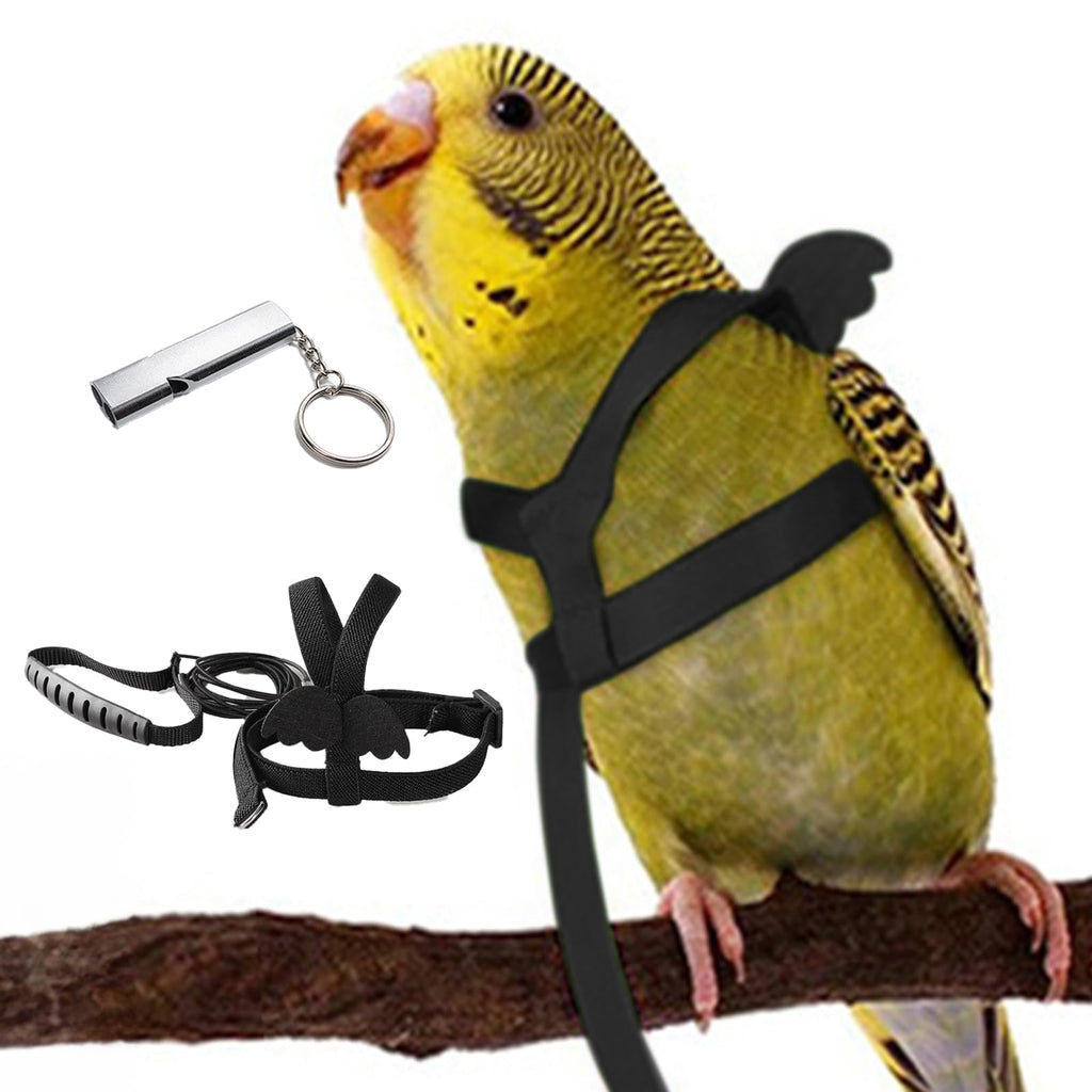 Bird Harness and Leash, Adjustable Outdoor Bird Training Leash with Training Whistle, Parrot Pet Harness Anti-Bite Nylon Rope Chest Harness for Buderigar, Lovebird, Pacific Parrolet (XS)