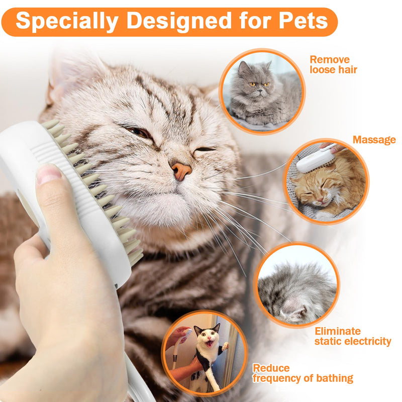 Nepfaivy Cat Steam Brush for Shedding - Steam Cat Brush for Indoor Cats, Rechargeable Steaming Pet Mist Water Steamer for Indoor Kitten, Pet Spray Hair Removal Comb for Massage, Spritz Defur Comb WhiteFoldable - PawsPlanet Australia