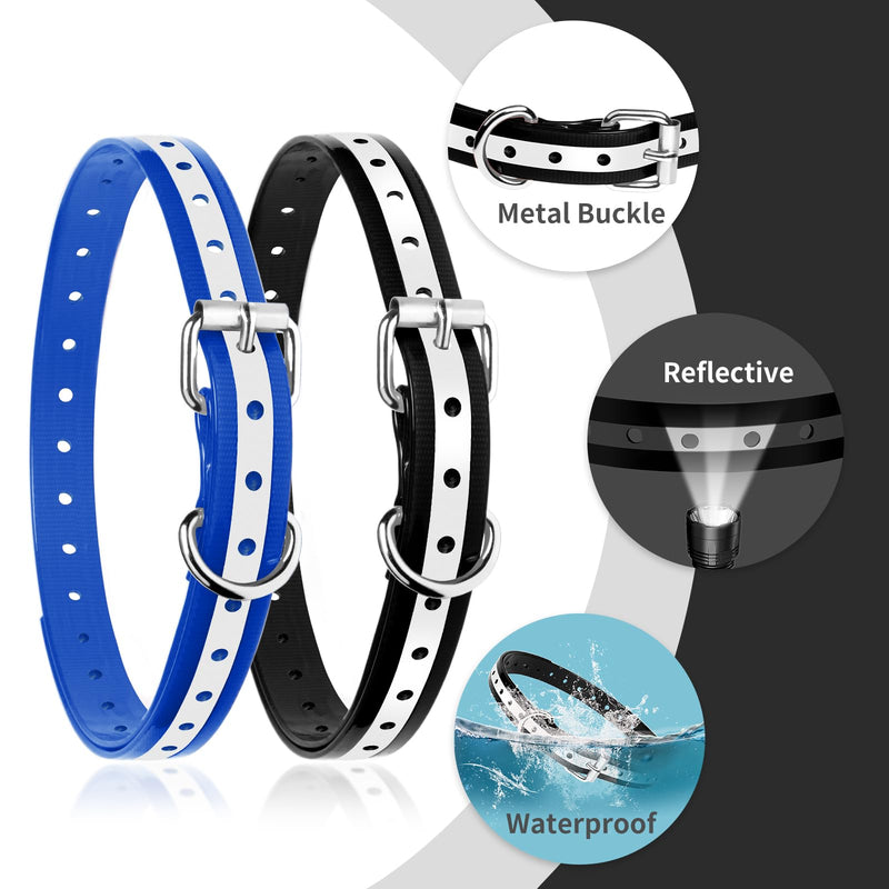 PaiPaitek Shock Collar Replacement Strap for Most of Training Collar, 3/4 Inch Dog Collar Replacement for Wireless Fence and Bark, Adjustable Waterproof TPU Collar Strap - 2 Pack TPU Reflective Black and Blue - PawsPlanet Australia
