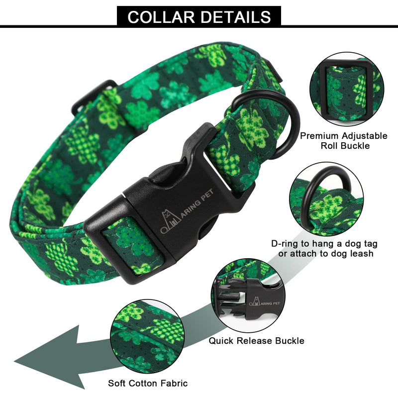 ARING PET St Patrick's Day Dog Collar-Cute Clovers Dog Collar, Adjustable Cotton Shamrock Pet Collar Trefoil Puppy Collars with Quick Release Buckle - PawsPlanet Australia