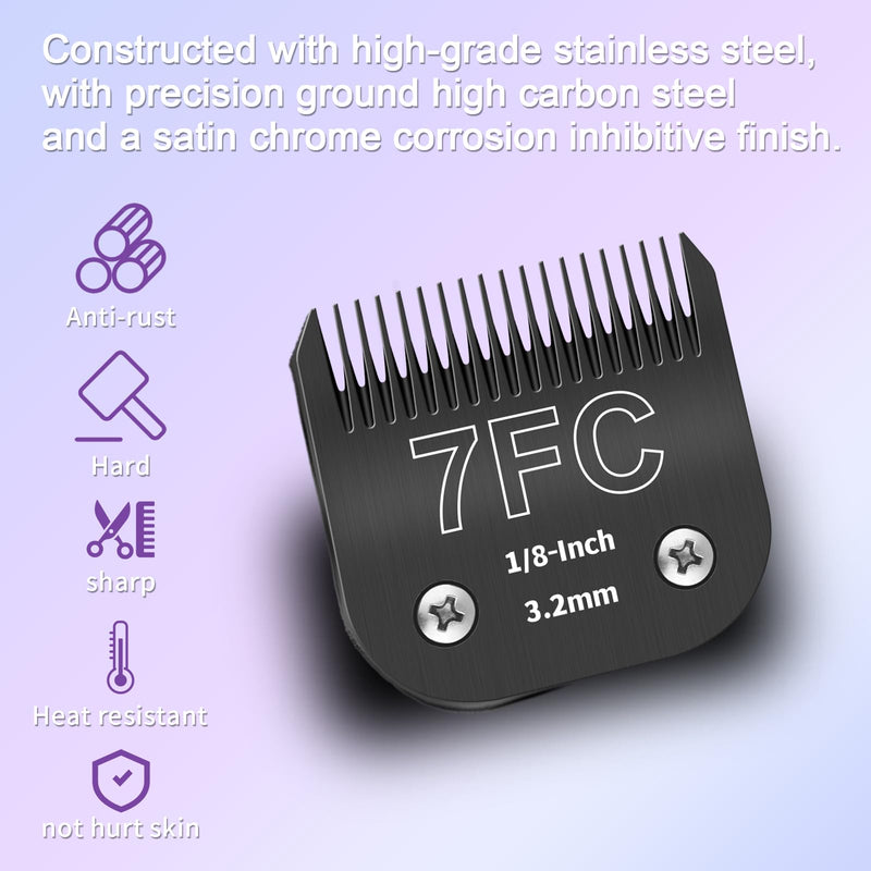 7FC Detachable Pet Dog Grooming Blades, Compatible with Ainds, Oster A5, Wahl KM-10 and Other Series Clippers, Size: 7FC Blade 1/8-Inch 3.2mm Cut Length. Black-3Pcs. 7FC(3.2mm)-Black-3Pcs - PawsPlanet Australia