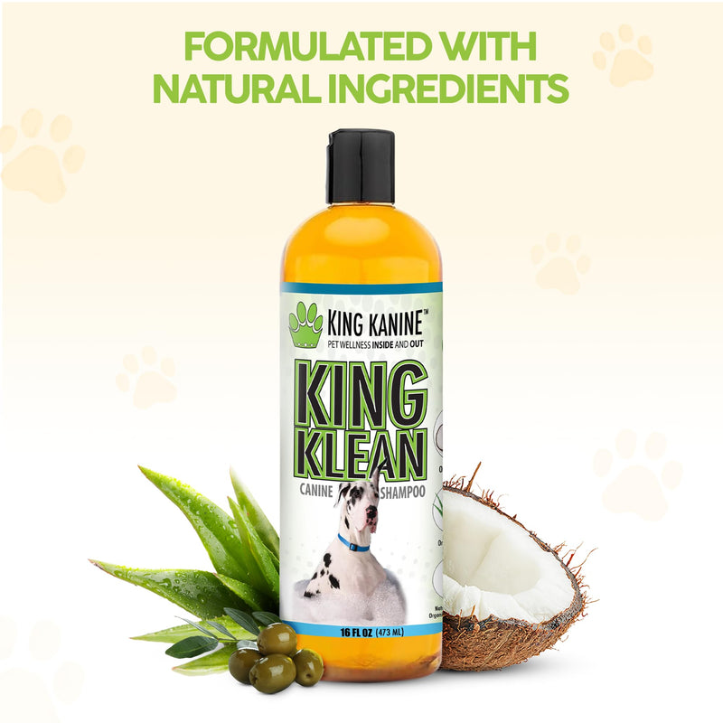 King Kanine Natural Dog & Cat Shampoo King Klean 16 oz | Organic Pet Shampoo for Sensitive & Dry Skin | Hypoallergenic Gentle Cleansing Formula for Pet Allergies - PawsPlanet Australia