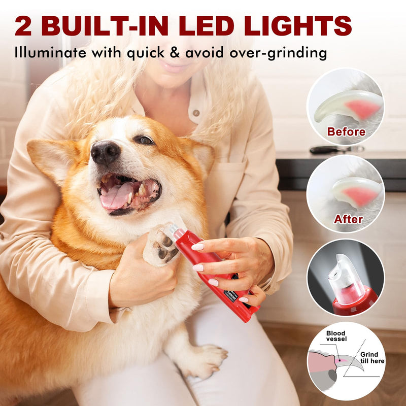 Dog Nail Grinder Kit–Electric Pet Nail Trimmer with LED Light&Replaceable Grinding Wheel,Low-Noise Grooming Tool,6-Speed Adjustable Cordless Rechargeable Design for Large/Small Dogs & Cats - PawsPlanet Australia