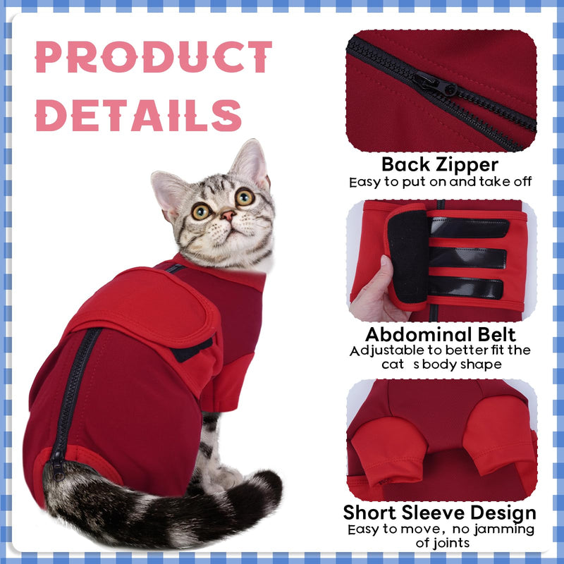Adjustable Calming Suit Cat Clothes with Zipper, Anxiety Jacket Vest, Cat Apparel for Fireworks, Separation, Thunderstorms, Loud Noises, Comfortable Wrap Reduce Anxiety, Red X-Large X-Large(Back Length 14.17'') - PawsPlanet Australia
