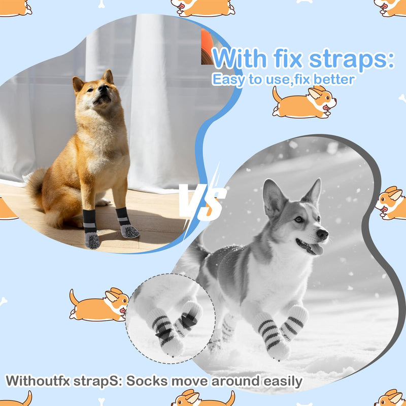 4 Pcs Dog Socks to Prevent Licking Paws, Dog Booties for Hot Pavement, Leopard Anti-Slip Pattern Dogs Socks, Dogs Booties for Hardwood Floors Grey (M) M - PawsPlanet Australia