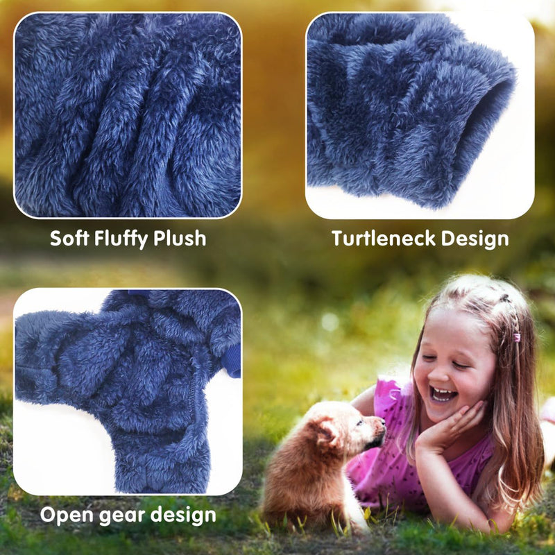 Idepet Velvet Dog Pajamas, Turtleneck Dog Sweater Fuzzy Plush Onesie Soft Cat Apparel Pet Clothes Winter Outfit Doggy Pjs Puppy Jumpsuit for Small Dogs Cats (Navy,M) Medium(Chest:14.1.0") Navy - PawsPlanet Australia