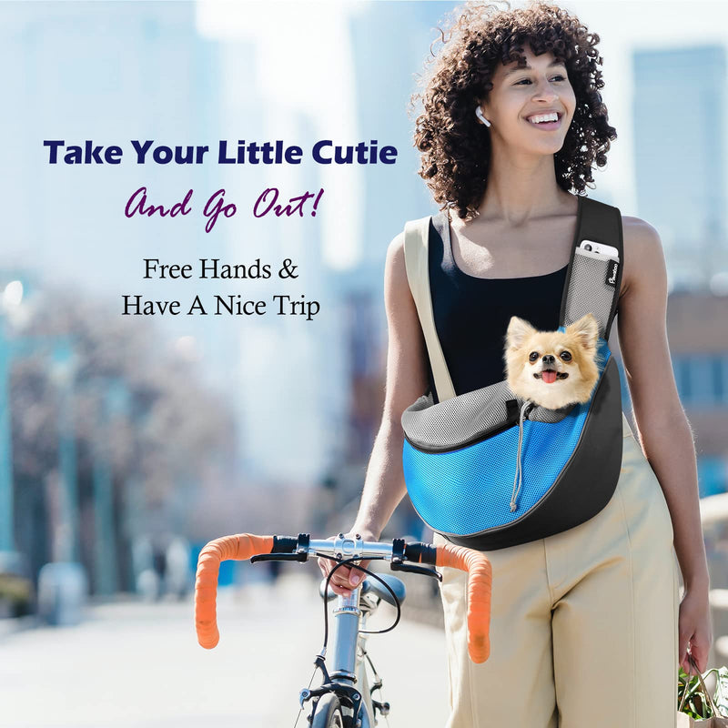 Pawaboo Pet Dog Sling Carrier, Breathable Mesh Bag for Puppy Cat, Crossbody Satchel Dog Purse with Pocket for Outdoor Travel, Blue, S - PawsPlanet Australia