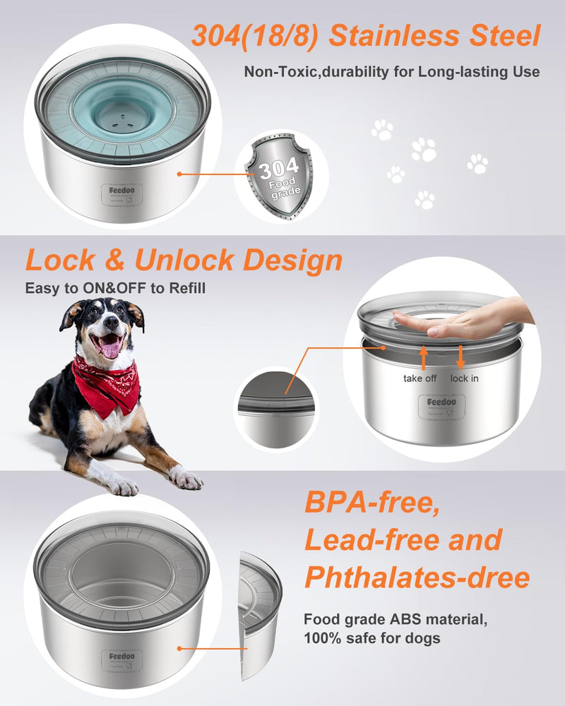 1Gallon Dog Water Bowl, 3.8L No Spill Water Bowl for Dogs, Stainless Steel Spill Proof Dog Bowl, No Splash Slow Drinking Bowl with No Slip Base for Slobber Stopper, Messy Drinkers[Anti Digging] - PawsPlanet Australia