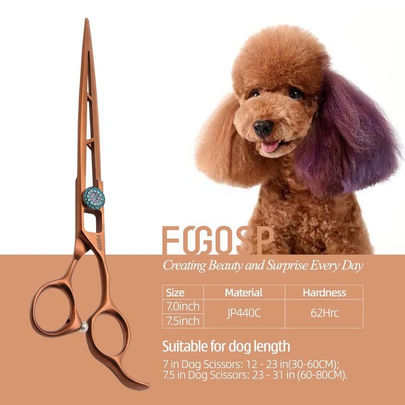 7.0'' Straight Dog Grooming Scissors Professioanl Pet Grooming Shears for Small Dog Cat High Cobalt Alloy Steel Hollow Out Design(7, Chocolate Striaght) Chocolate Straigth Shears 7 inch - PawsPlanet Australia