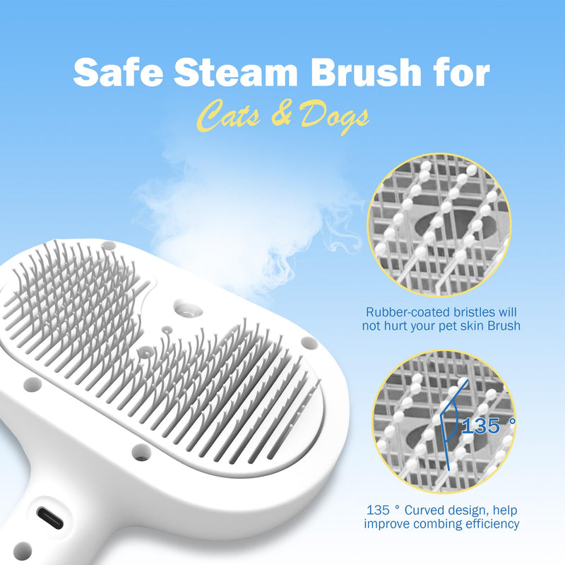 4-in-1 Pet Grooming Steam Brush for Cats & Dogs – Steam Spray, Blue Light, Hair Removal, Self-Cleaning Comb – Includes Pet Waterless Shampoo - PawsPlanet Australia