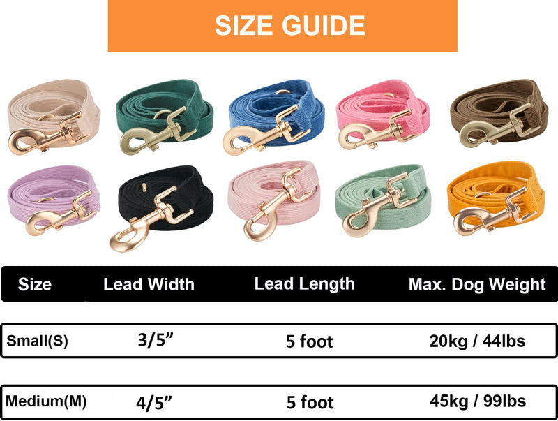 Corduroy Dog Leash 5 Ft Length for Small Medium Large Dogs (Brown,Small) Small (Pack of 1) Brown - PawsPlanet Australia