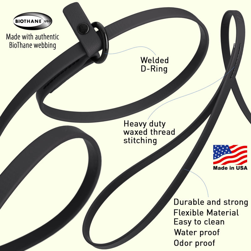 Dogline Biothane Slip Dog Leash - for Small, Medium and Large Dogs - Odor Free Slip Lead, Heavy Duty and Durable Material Kennel Lead - Black - 5ft L x 3/8in W - PawsPlanet Australia