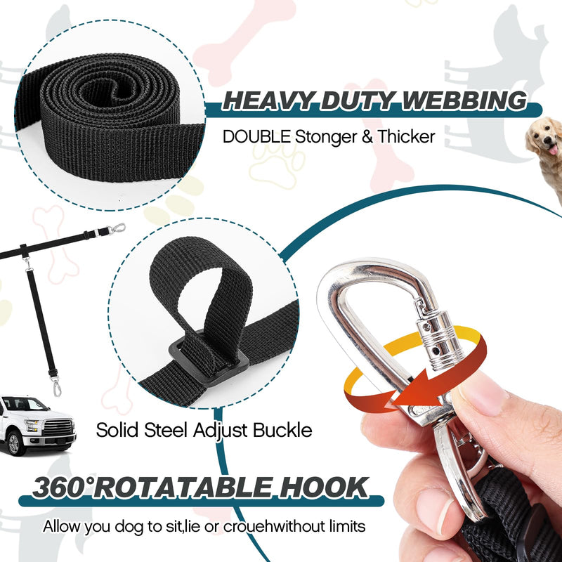 Truck Bed Dog Tether for Two Dogs Double Leash Tether Tie Down System Dog Car Harness Belt Heavy Duty Adjustable Double Safety Leash Canine Leash for Pickup SUV Truck Outdoor Bed Leash - PawsPlanet Australia