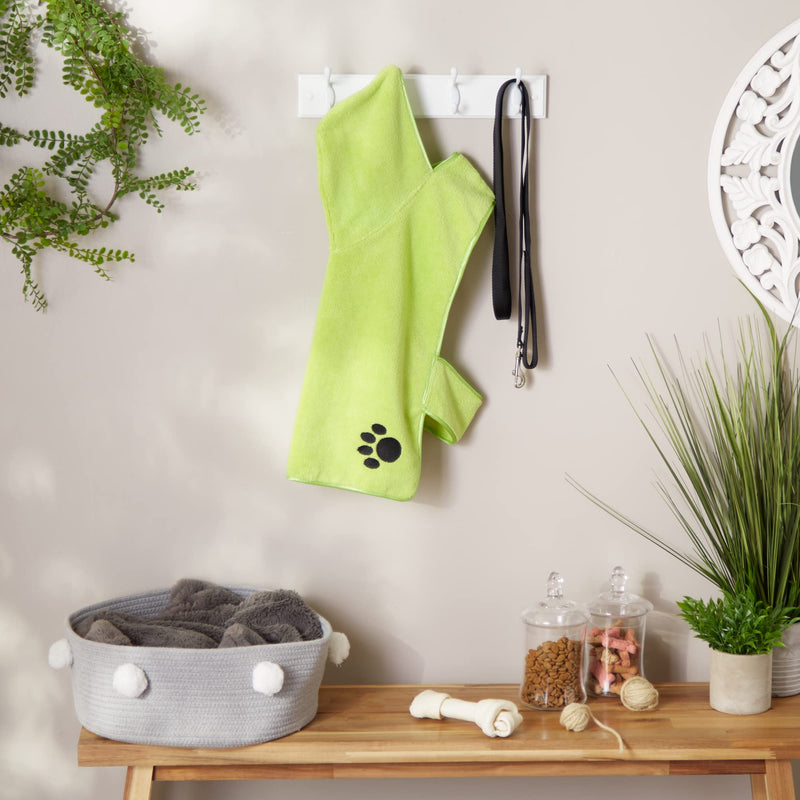 Bone Dry Pet Robe Collection, Embroidered Absorbent Microfiber Bath Robe with Adjustable Closure, for Dogs & Cats, Medium, Lettuce Green - PawsPlanet Australia