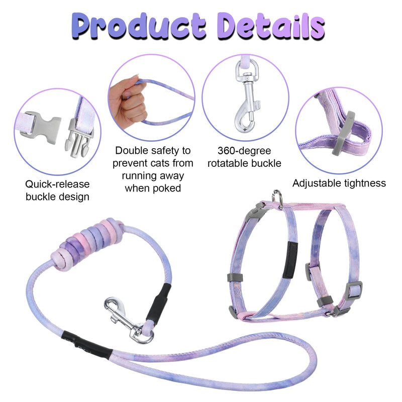 Cat Harness and Leash Set, Escape Proof Comfortable Soft Kitten Harness for Safe Walking and Travel, Adjustable Easy to Wear for Small Medium Cats(Gradient Purple) - PawsPlanet Australia
