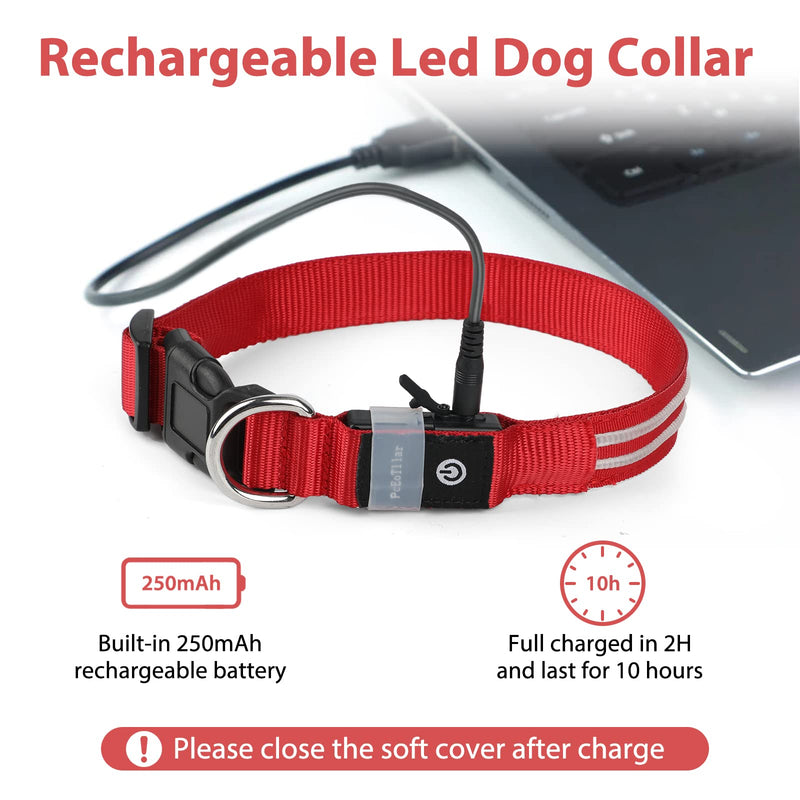 PcEoTllar LED Dog Collar, Rechargeable Flashing Light Up Dog Collar 100% Waterproof Safety Adjustable Pets Collar Increased Visibility Super Bright for Small Medium Large Dog S(11''-15.7''/28-40cm) Red - PawsPlanet Australia