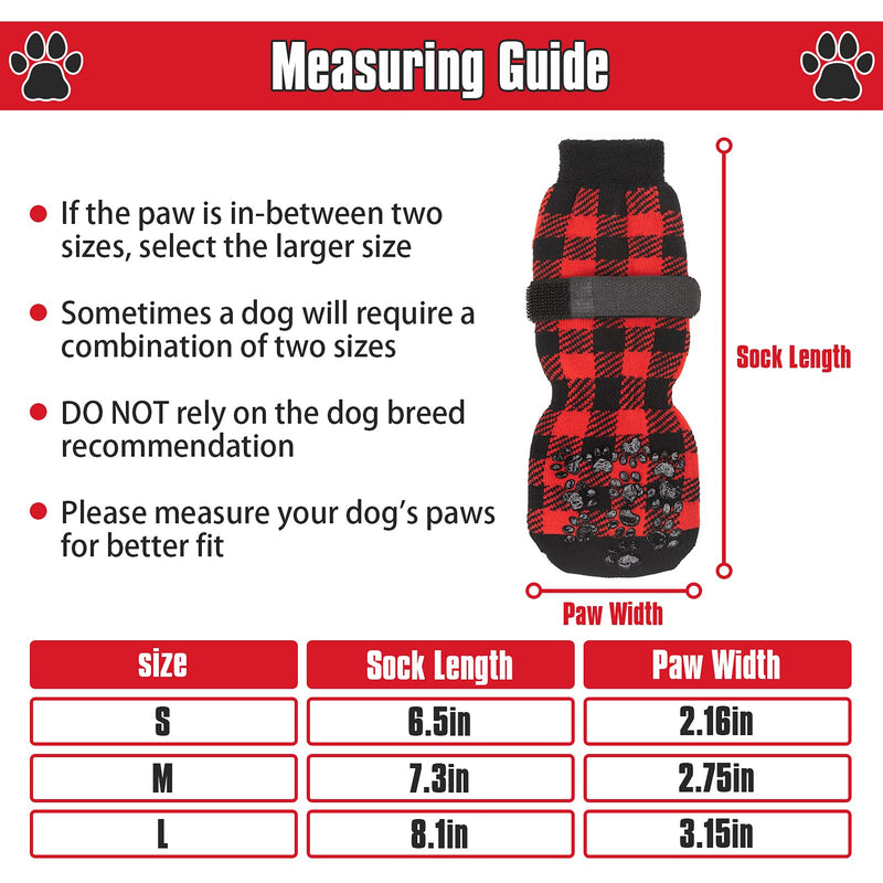 BINGPET Warm Non-Slip Dog Socks for Winter Cold Weather, Classic Plaid Soft Pet Paw Protector with Adjustable Straps and Double-Sided Anti-Slip Paw Patterns, Better Control on Wooden Floor Red Small - PawsPlanet Australia