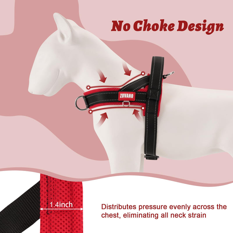 No Choke Dog Harness Medium Sized Dog - No Pull Soft Padded Breathable Mesh Lightweight Harness with Handle, Front Clip Reflective Vest Harness with Quick Release Lockable Buckle, Black/Red, M - PawsPlanet Australia