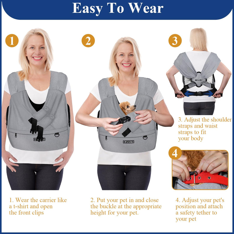 Petskd Dog Carrier Sling for Small Pet 5-15 LBS, Hands Free Front Facing Cat Sling Chest Carrier with Bottom Mat and Adjustable Strap for Pets Anti-Anxiety, Walk, Vet - PawsPlanet Australia